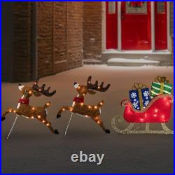 Northlight Set of 3 Lighted Reindeer Sleigh Outdoor Christmas Decoration 25.25