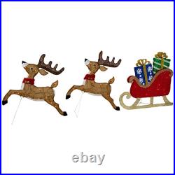 Northlight Set of 3 Lighted Reindeer Sleigh Outdoor Christmas Decoration 25.25