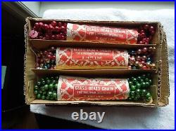 Nos Box Of 3 Mercury Glass Bead Garland Strings Red, Green & Multi Color 9' Ea