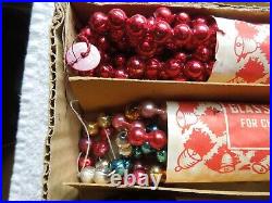 Nos Box Of 3 Mercury Glass Bead Garland Strings Red, Green & Multi Color 9' Ea