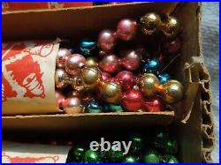 Nos Box Of 3 Mercury Glass Bead Garland Strings Red, Green & Multi Color 9' Ea