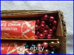 Nos Box Of 3 Mercury Glass Bead Garland Strings Red, Green & Multi Color 9' Ea