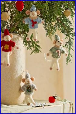 Nwt Set 4 Anthropologie Holiday Icon Wool Felt Critter Mice Christmas Ornament