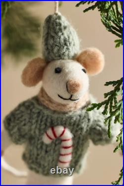 Nwt Set 4 Anthropologie Holiday Icon Wool Felt Critter Mice Christmas Ornament