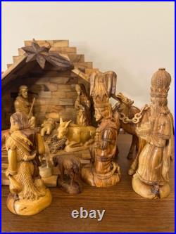 Olive Wood Hand-carved Nativity Set and Manger READ