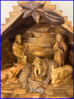 Olive Wood Hand-carved Nativity Set and Manger READ