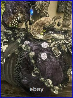 One O A Kind Handmade Halloween Jeweled Queen Owl Pumpkin Table Decor 8x11
