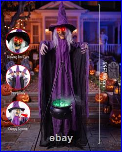 Outdoor Halloween Decorations Animatronics Witch with Witches Cauldron, Outdoor