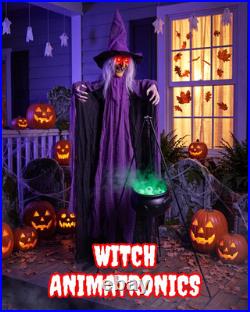 Outdoor Halloween Decorations Animatronics Witch with Witches Cauldron, Outdoor