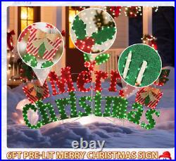Outdoor Merry Christmas Sign Holiday Yard Decoration Pre Lit LED 6' Stake Mount Outdoor Merry Christmas Sign Holiday Yard Decoration Pre Lit LED 6' Stake Mount