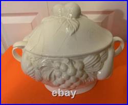 Over and Back Inc White Covered Soup Tureen Punch Bowl Fall Fruit Motif Japan Over and Back Inc White Covered Soup Tureen Punch Bowl Fall Fruit Motif Japan