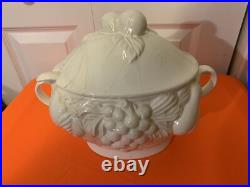 Over and Back Inc White Covered Soup Tureen Punch Bowl Fall Fruit Motif Japan Over and Back Inc White Covered Soup Tureen Punch Bowl Fall Fruit Motif Japan