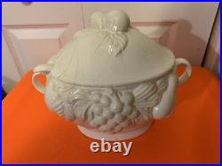 Over and Back Inc White Covered Soup Tureen Punch Bowl Fall Fruit Motif Japan Over and Back Inc White Covered Soup Tureen Punch Bowl Fall Fruit Motif Japan