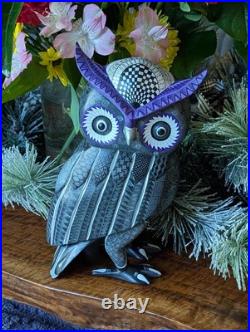 Owl Alebrije Figurine Hand Carved & Hand Painted Wooden Sculpture, Original Owl Alebrije Figurine Hand Carved & Hand Painted Wooden Sculpture, Original