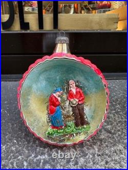 PALLINA NATALE VINTAGE concava diorama VETRO uomo e donna Christmas