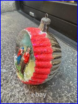 PALLINA NATALE VINTAGE concava diorama VETRO uomo e donna Christmas