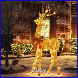PEIDUO Gold Reindeer Outdoor Christmas Decorations, 5Ft Lighted Christmas Yard