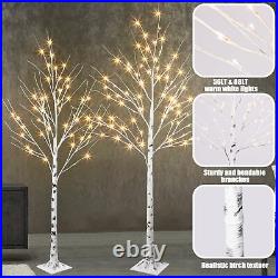 PEIDUO Set of 2 Lighted Birch Tree, Prelit Christmas Tree Warm White Lights