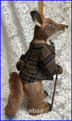 PIER 1 Sisal Staw Fox Wearing Plaid Jacket Retired HTF In Very Nice Condition