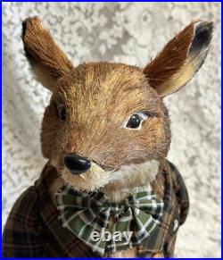 PIER 1 Sisal Staw Fox Wearing Plaid Jacket Retired HTF In Very Nice Condition