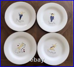 POTTERY BARN Reindeer 4 Dinner Plates Dasher, Donner, Cupid, Prancer