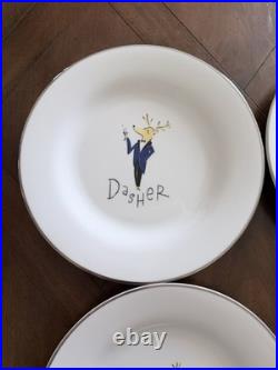 POTTERY BARN Reindeer 4 Dinner Plates Dasher, Donner, Cupid, Prancer
