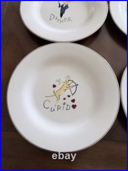 POTTERY BARN Reindeer 4 Dinner Plates Dasher, Donner, Cupid, Prancer