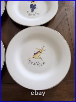 POTTERY BARN Reindeer 4 Dinner Plates Dasher, Donner, Cupid, Prancer