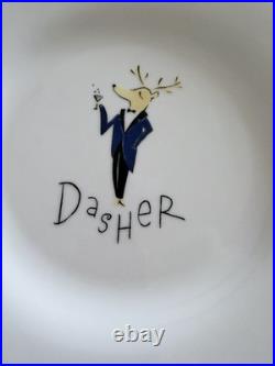 POTTERY BARN Reindeer 4 Dinner Plates Dasher, Donner, Cupid, Prancer