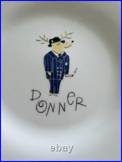 POTTERY BARN Reindeer 4 Dinner Plates Dasher, Donner, Cupid, Prancer