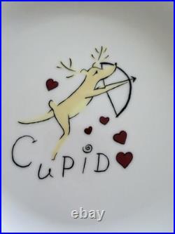 POTTERY BARN Reindeer 4 Dinner Plates Dasher, Donner, Cupid, Prancer