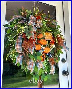 PUMPKIN PATCH Fall Thanksgiving Farmhouse Premium 32L Door Wreath