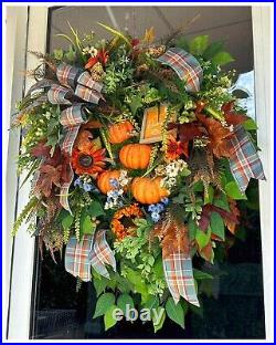 PUMPKIN PATCH Fall Thanksgiving Farmhouse Premium 32L Door Wreath