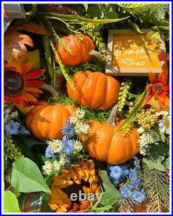 PUMPKIN PATCH Fall Thanksgiving Farmhouse Premium 32L Door Wreath