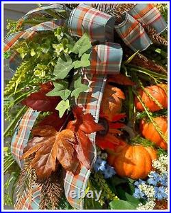 PUMPKIN PATCH Fall Thanksgiving Farmhouse Premium 32L Door Wreath