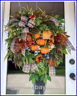 PUMPKIN PATCH Fall Thanksgiving Farmhouse Premium 32L Door Wreath