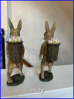 Pair Of Velveteen Rabbit Easter Bunny Statues 7.75 Bethany Lowe Style