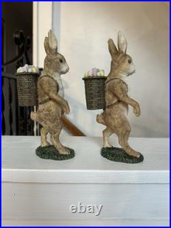 Pair Of Velveteen Rabbit Easter Bunny Statues 7.75 Bethany Lowe Style