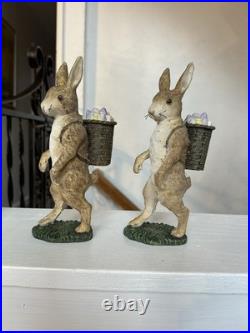 Pair Of Velveteen Rabbit Easter Bunny Statues 7.75 Bethany Lowe Style