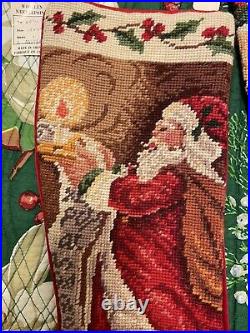 Pair Vintage Christmas Candlelight Santa Needlepoint Stockings RARE NWT 22in