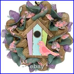 Pastel Birdhouse Wreath Handmade Deco Mesh
