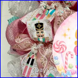 Pastel Pink Nutcracker Christmas Wreath Handmade Deco Mesh