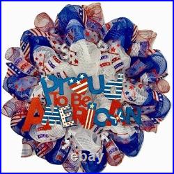 Patriotic Deco Mesh Wreath Proud To Be American