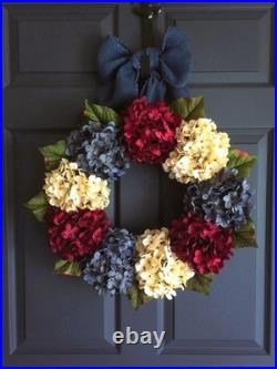 Patriotic Hydrangea Wreath, Front Door Decor