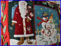 Patriotic Santa, Christmas sampler pillow. BIG handmade wool felt New World Arts