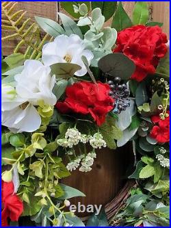 Patriotic Summer Wreath, Red White & Blue Wreath, Red Geranium, Military