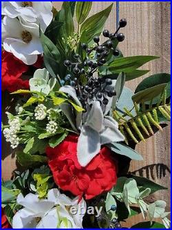 Patriotic Summer Wreath, Red White & Blue Wreath, Red Geranium, Military