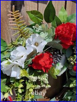 Patriotic Summer Wreath, Red White & Blue Wreath, Red Geranium, Military