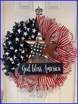 Patriotic WREATH God Bless America Red, White and Blue wreath 24 Memorial Day