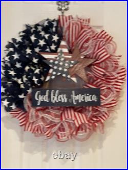 Patriotic WREATH God Bless America Red, White and Blue wreath 24 Memorial Day